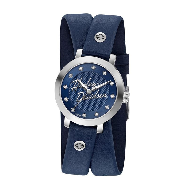 Harley-Davidson® Women's Crystal Double Wrap Leather Watch - Blue